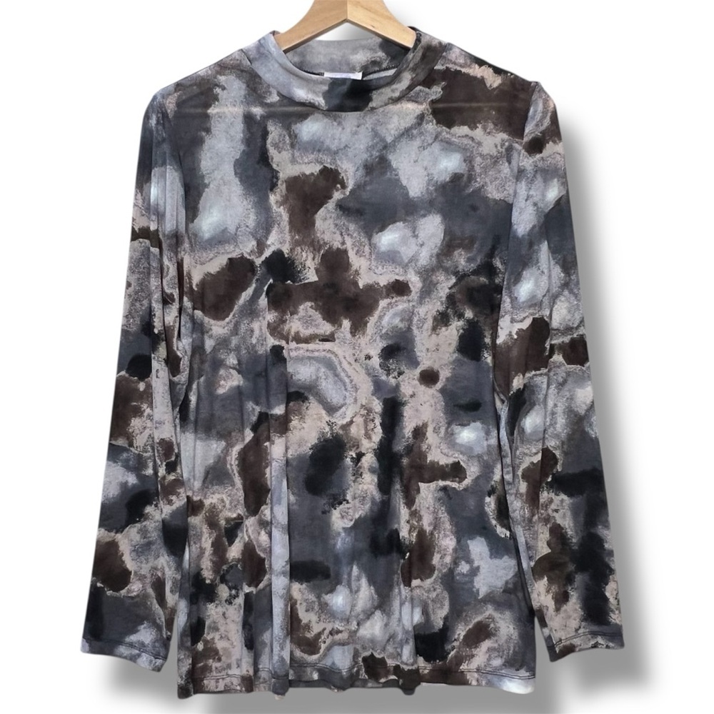 LOGO Layers by Lori Goldstein Women’s M Watercolor Mesh Mock-Neck Top Semi Sheer